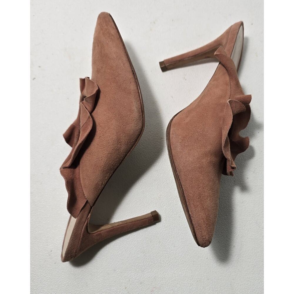 Women's Loeffler Randall Langley Ruffle Slide Heels Dusty Rose Suede 7 - Picture 6 of 10